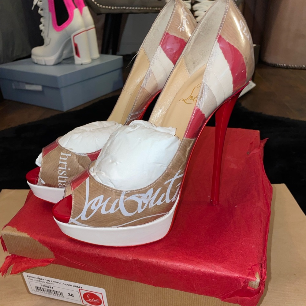 Fetish Loubi Kraft Peep Toe Pumps by Christian Louboutin